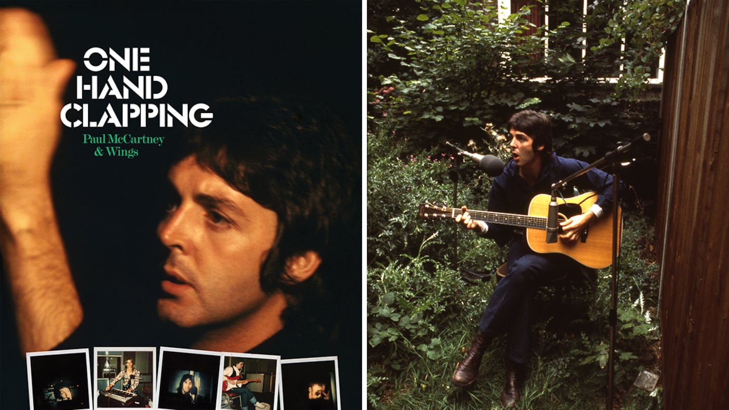 From left: The poster to "One Hand Clapping," and Paul McCartney performs for "The Backyard" sessions in London, August 1974.