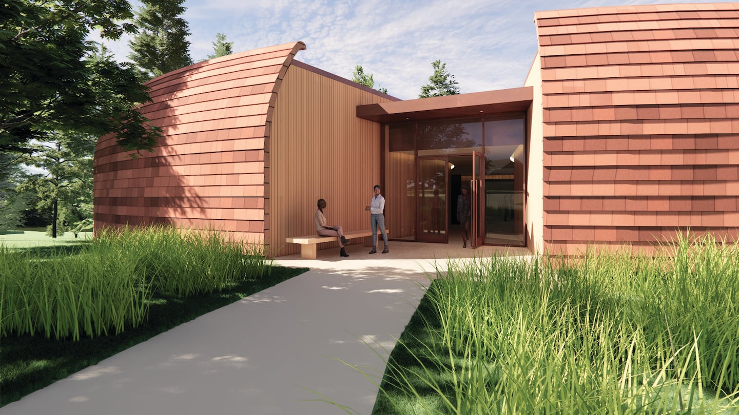 Rendering of the east entry, Perry Center for Native American Art at Shelburne Museum.