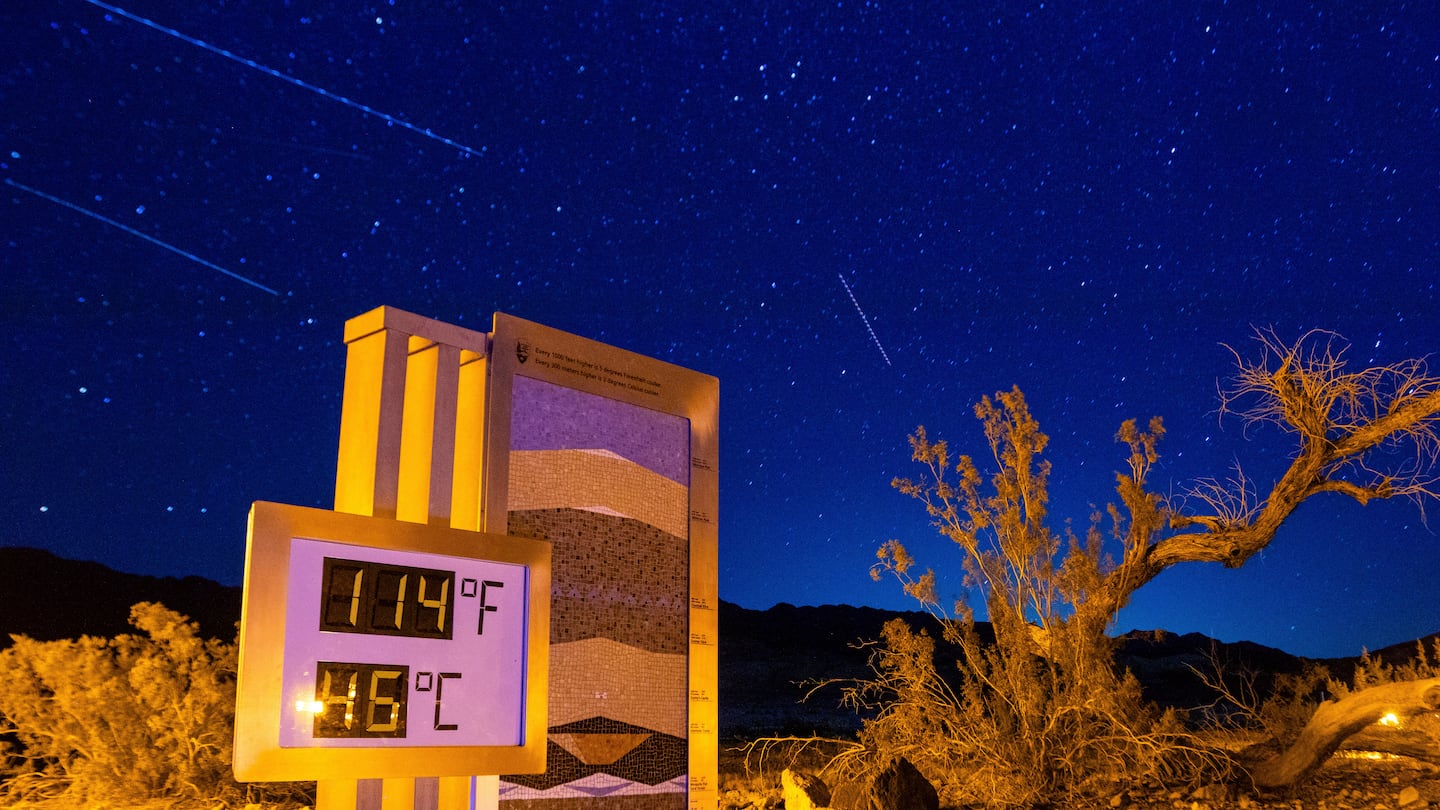 The recorded temperature on a thermostat at the Furnace Creek Visitors Center, after 10 p.m. on July 7, in Death Valley National Park, Calif.