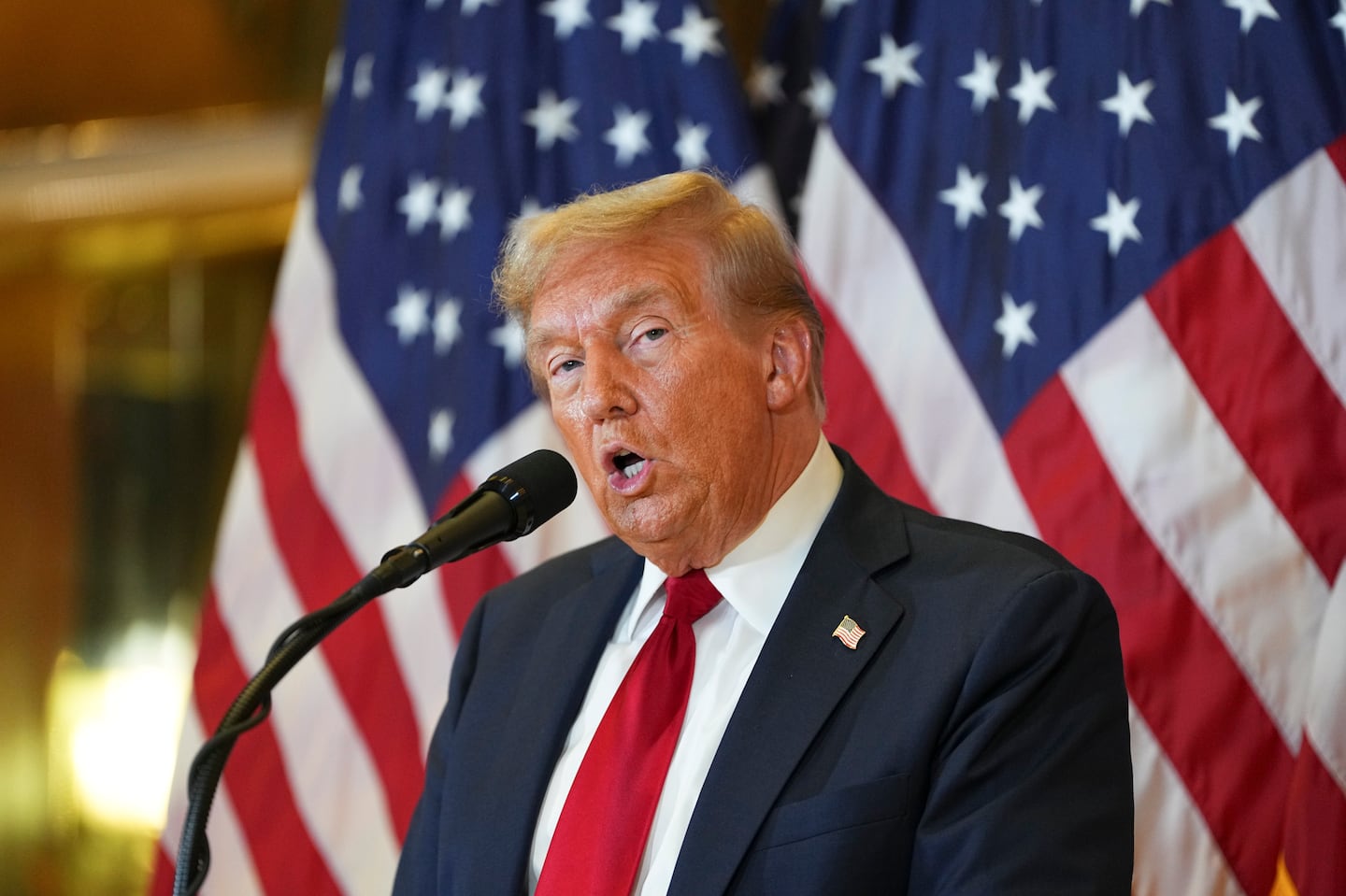 Former president Donald Trump delivers remarks at Trump Tower in Manhattan, on Sept. 26.