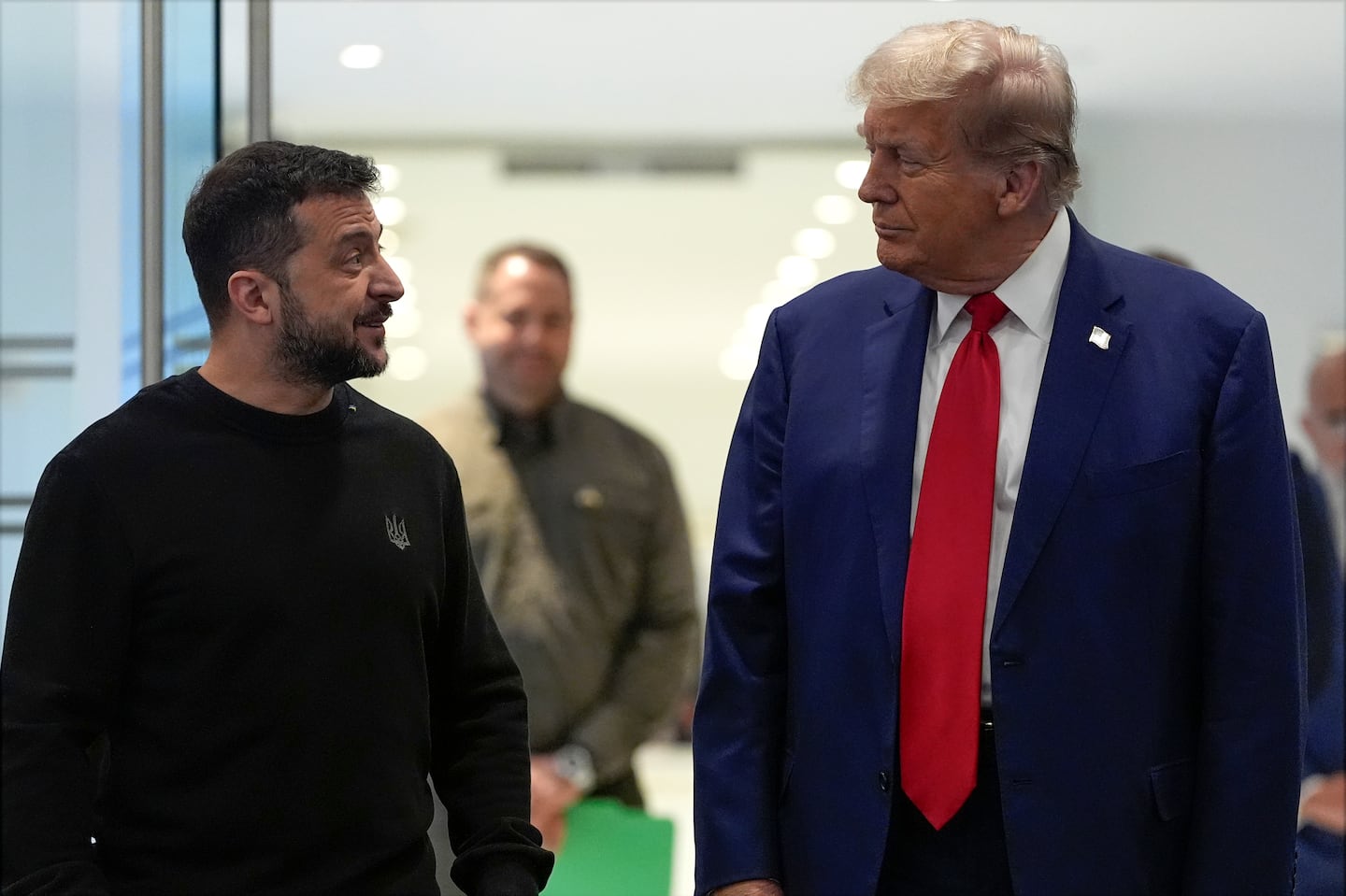 Republican presidential nominee former president Donald Trump meets with Ukraine's President Volodymyr Zelensky at Trump Tower, Friday, Sept. 27, 2024, in New York.