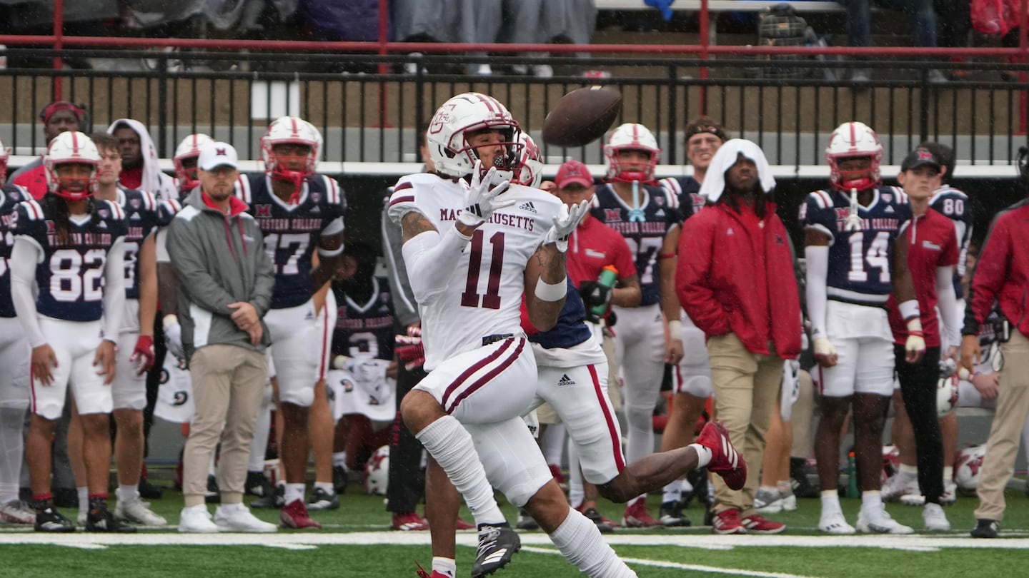 UMass wide receiver Jakobie Keeney-James hauled in four catches for a career-high 140 yards, including a 64-yard TD grab.