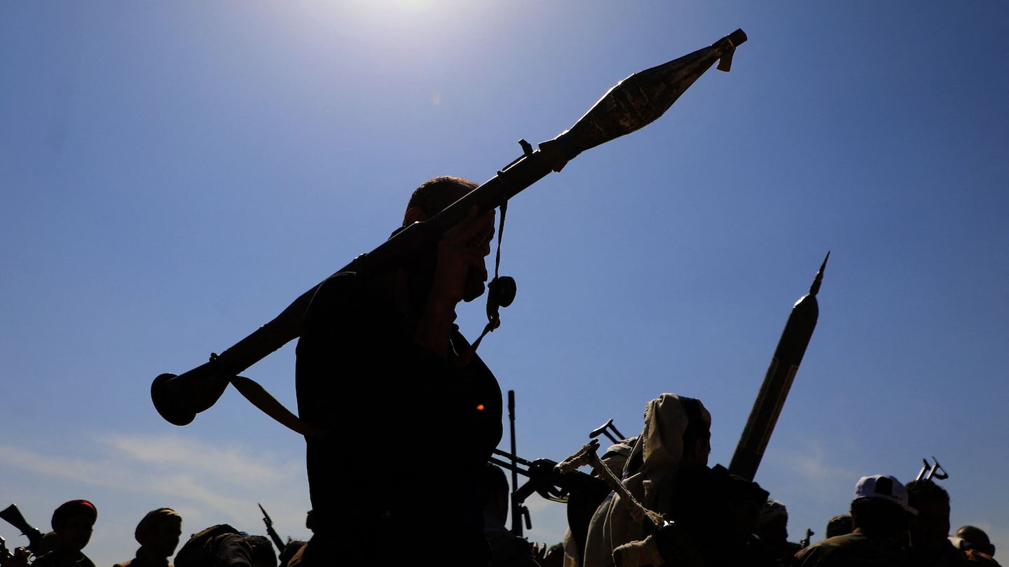 Armed supporters of Yemen's Houthi rebels in Sanaa, Yemen.