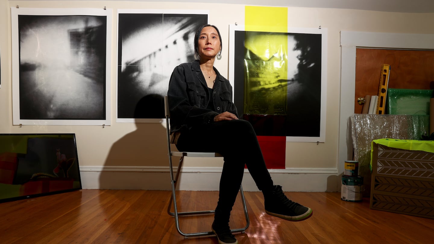 Joanna Tam in her home studio in Jamaica Plain. She was just awarded the 2024 Prilla Smith Brackett Award by Davis Museum at Wellesley College.