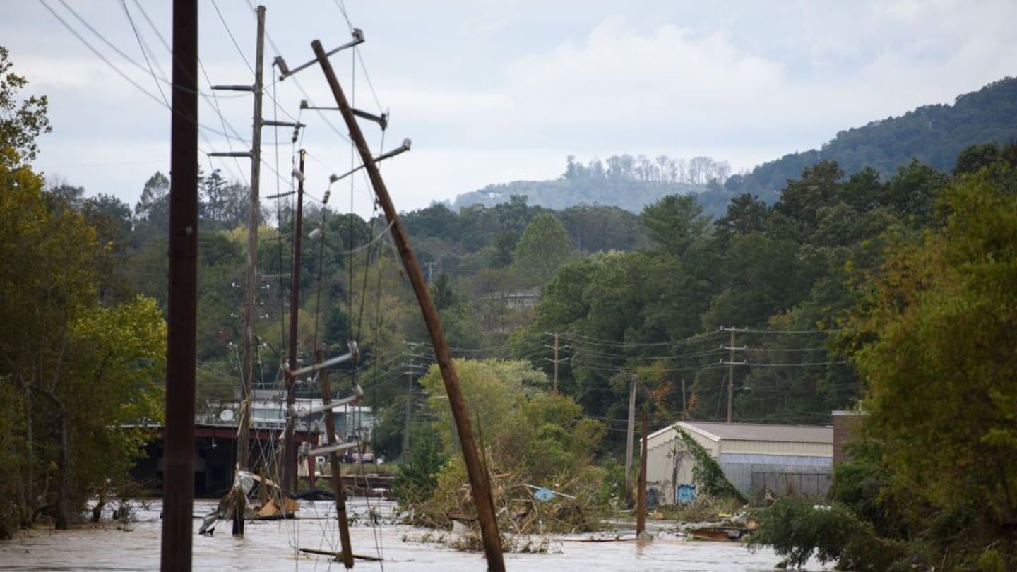 Floodwater and damage in Asheville, North Carolina.