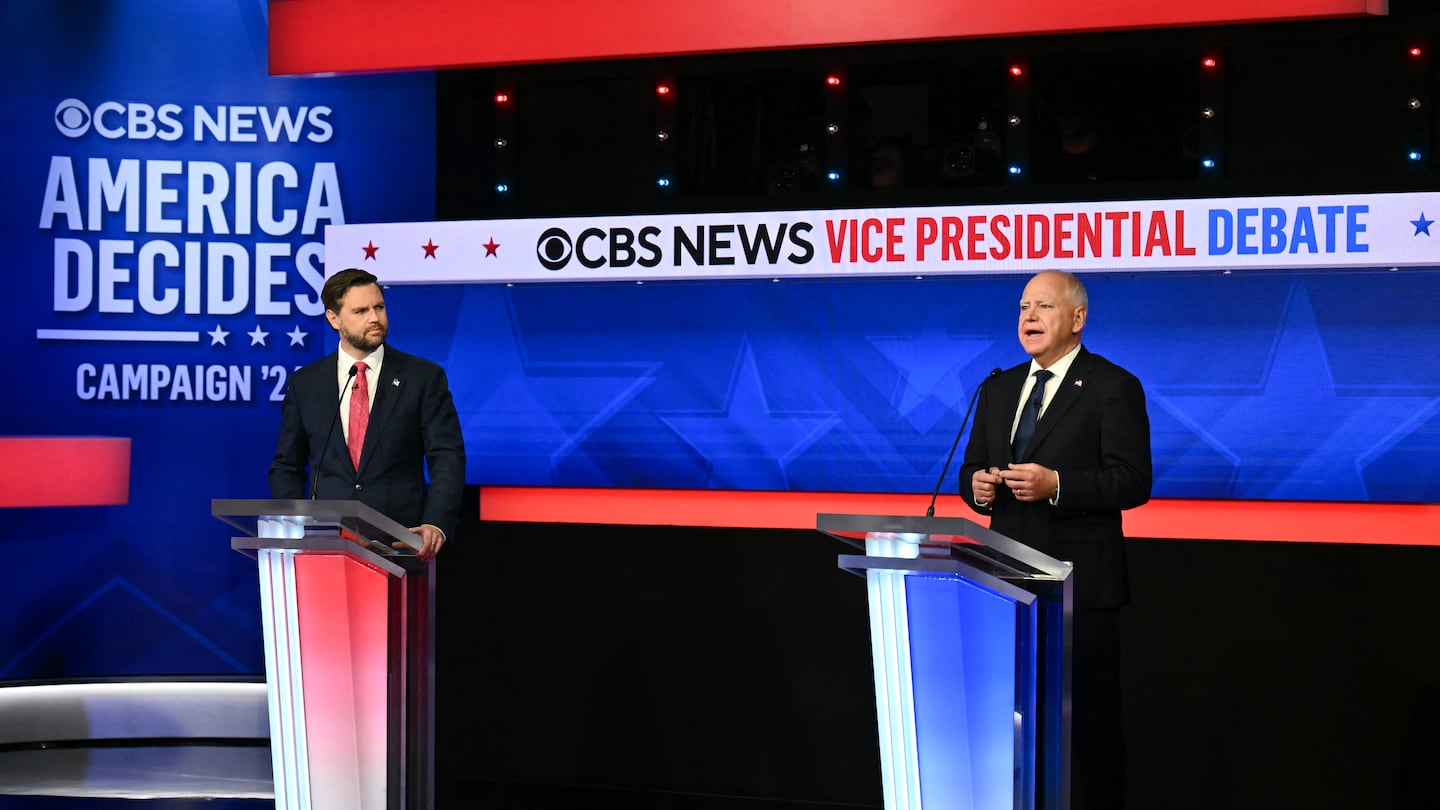 JD Vance and Tim Walz participate in the Vice Presidential debate hosted by CBS News at the CBS Broadcast Center in New York City on Oct. 1, 2024.