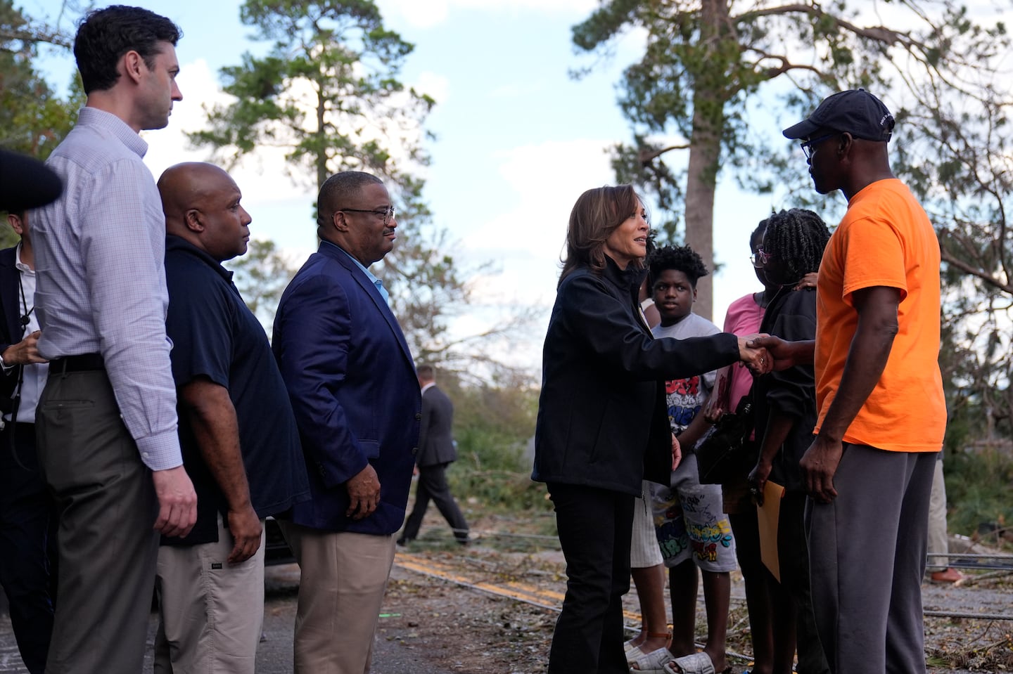 Vice President Kamala Harris greets people who were impacted by Hurricane Helene in Augusta, Ga., on Oct. 2.