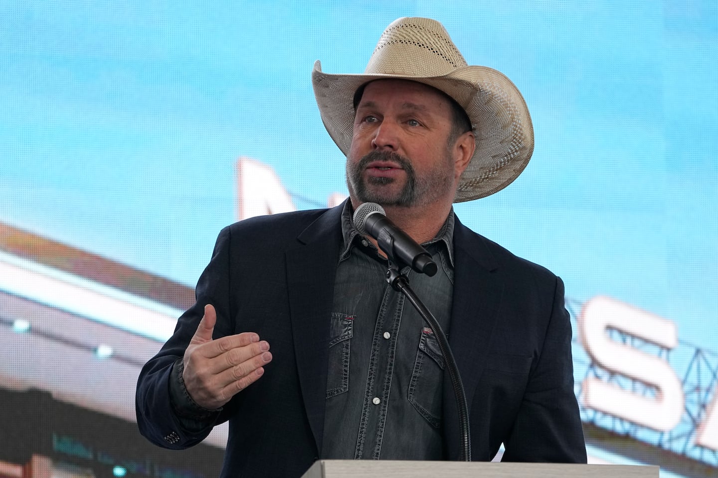 Garth Brooks spoke during a groundbreaking ceremony for the new NFL stadium in Nashville, Tenn.