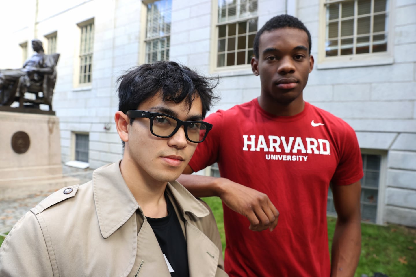 AnhPhu Nguyen (left) and Caine Ardayfio (right) are two Harvard students who have added software to Meta Ray-Ban smart glasses that can do facial recognition and look up data about anyone in camera range.