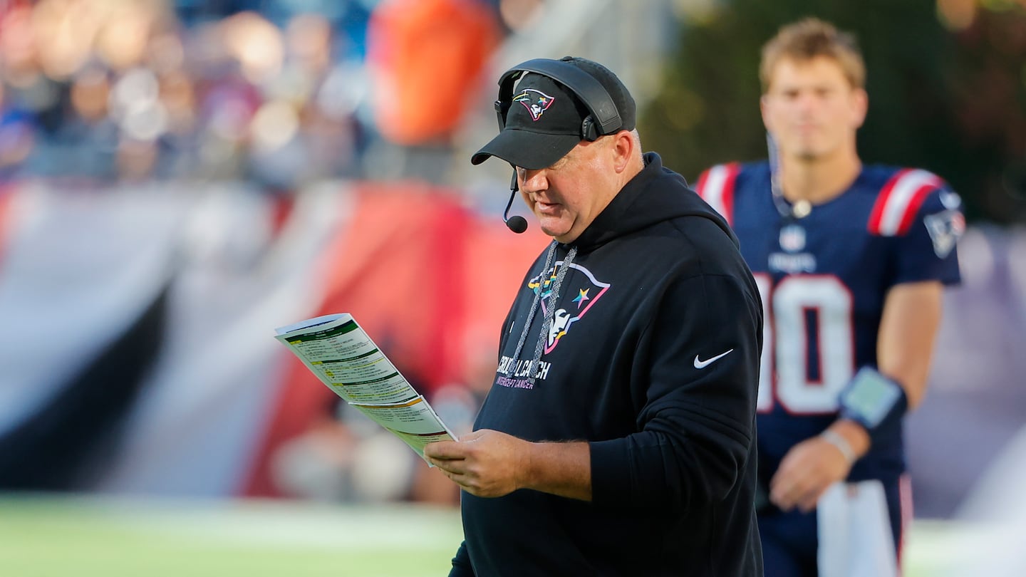 With Drake Maye (rear) continuing to wait in the wings, offensive coordinator Alex Van Pelt is searching for answers amid an ugly start in New England.