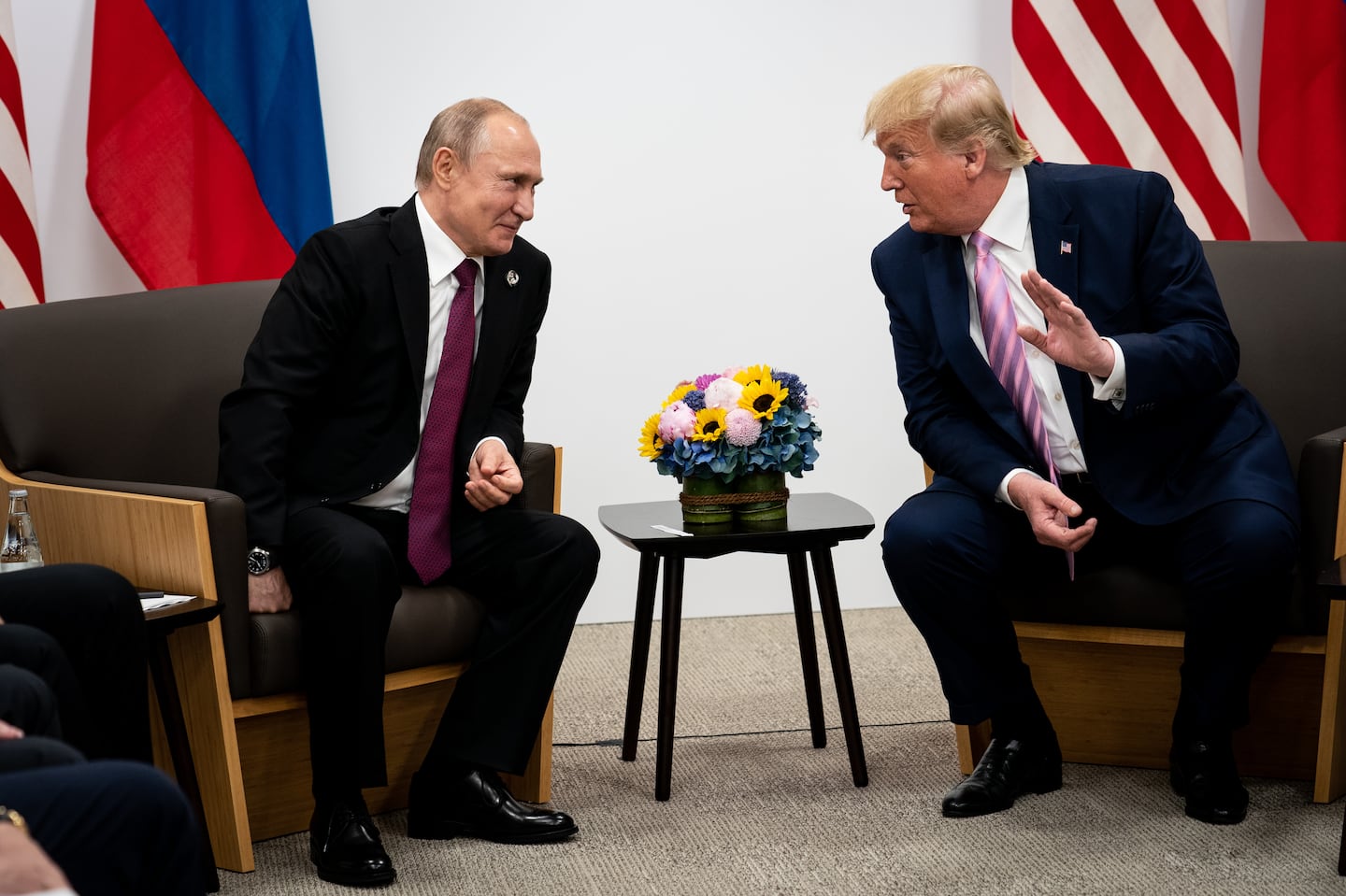 President Vladimir Putin of Russia and Donald Trump metduring the G20 summit in Osaka, Japan on June 28, 2019.