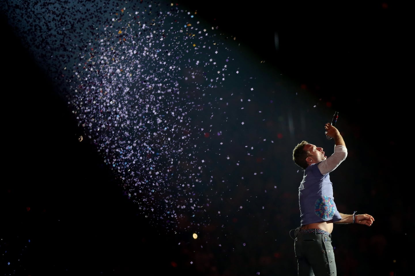 FOXBOROUGH, MA - 7/30/2016: Coldplay frontman Chris Martin performs at Gillette Stadium on their "A Head Full of Dreams" tour.