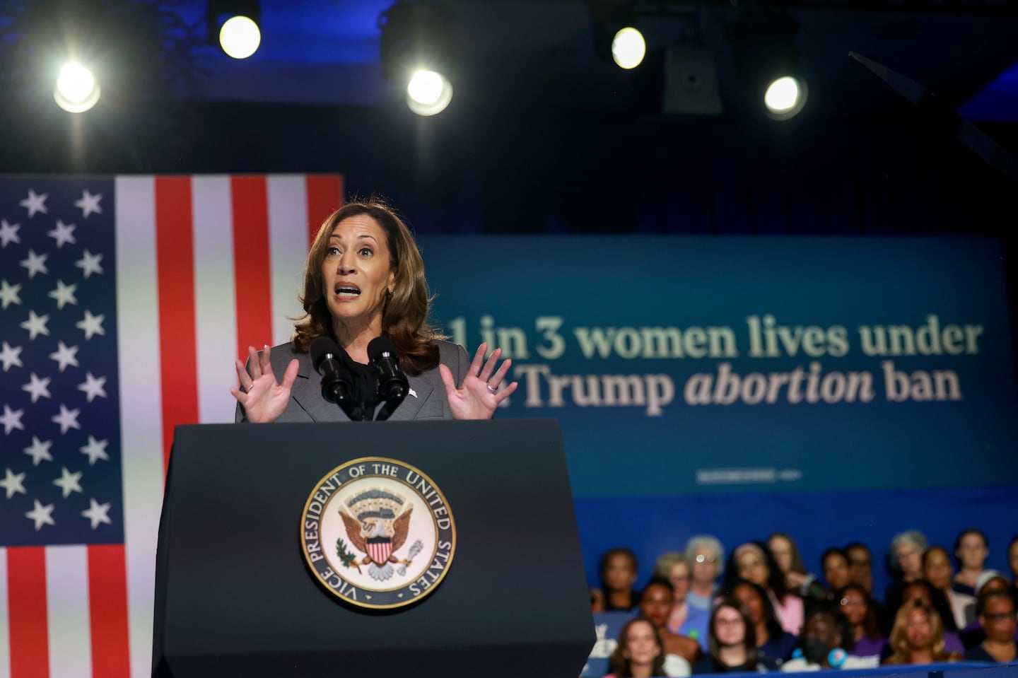 Vice President Kamala Harris is campaigning on the issue of reproductive rights. She spoke about the issue at an event in Atlanta on Sept. 20.