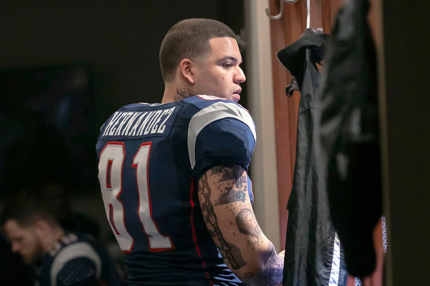 Josh Rivera as Aaron Hernandez in a scene from the FX series "American Sports Story: Aaron Hernandez."