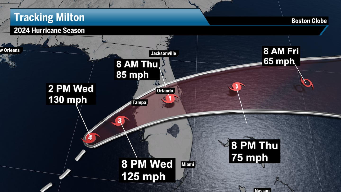 A satellite image of Hurricane Milton bearing down on Florida in the Gulf of Mexico on Wednesday.