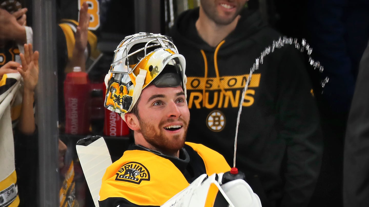 Jeremy Swayman, fresh off signing an eight-year contract extension, started the home opener for the Bruins against the Canadiens.