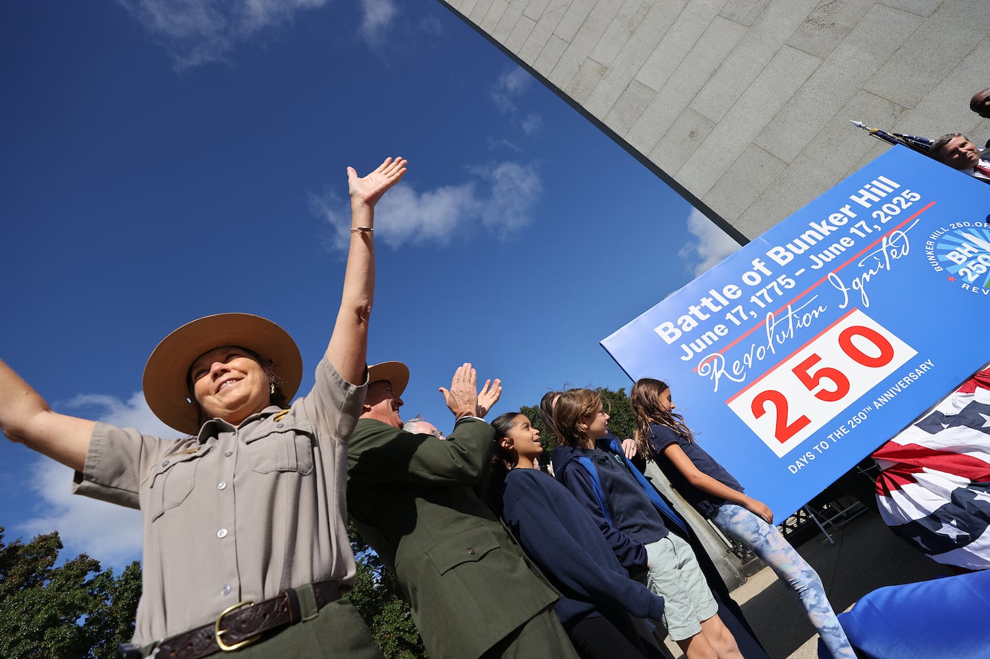 At the Bunker Hill Monument, Liza Stearns, deputy superintendent of National Parks of Boston, cheered as the countdown kiosk was unveiled.