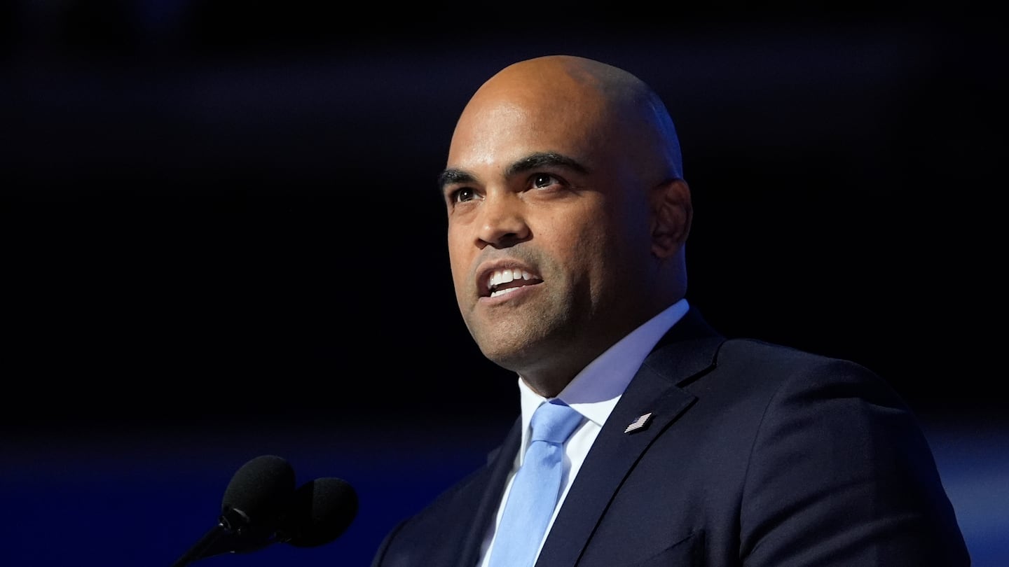 Rep. Colin Allred, D-Texas, speaks during the Democratic National Convention, on Aug. 22, in Chicago.