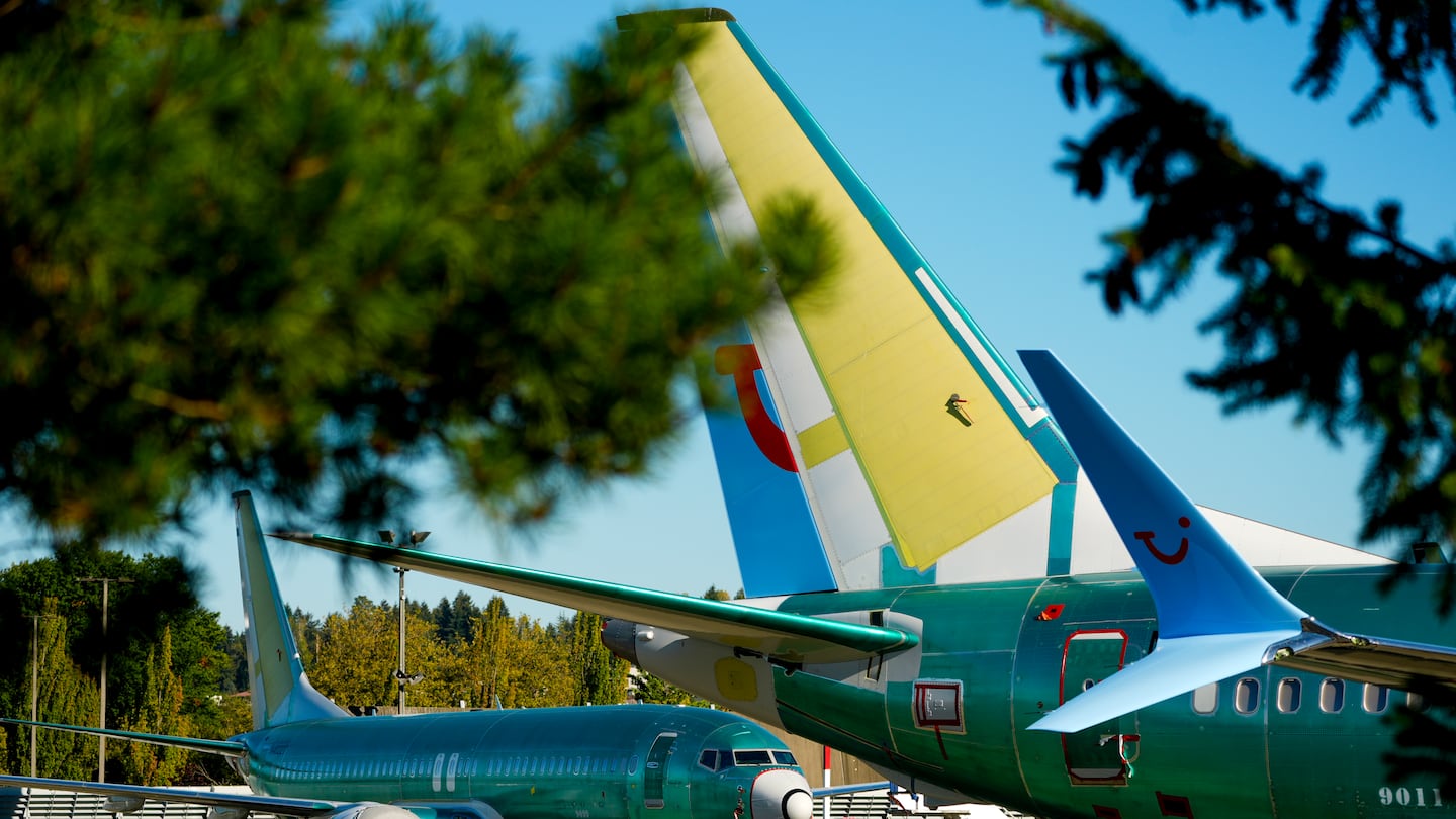 Unpainted Boeing 737 Max aircraft are seen on Sept. 24, 2024, at the company's facilities in Renton, Wash.