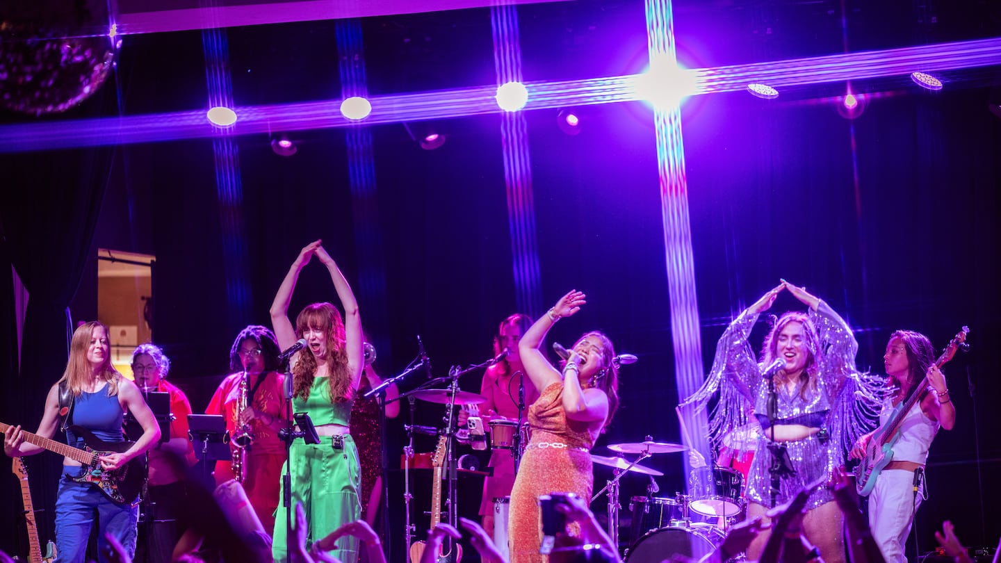 Boston wedding band, the Femmes, onstage during a performance.