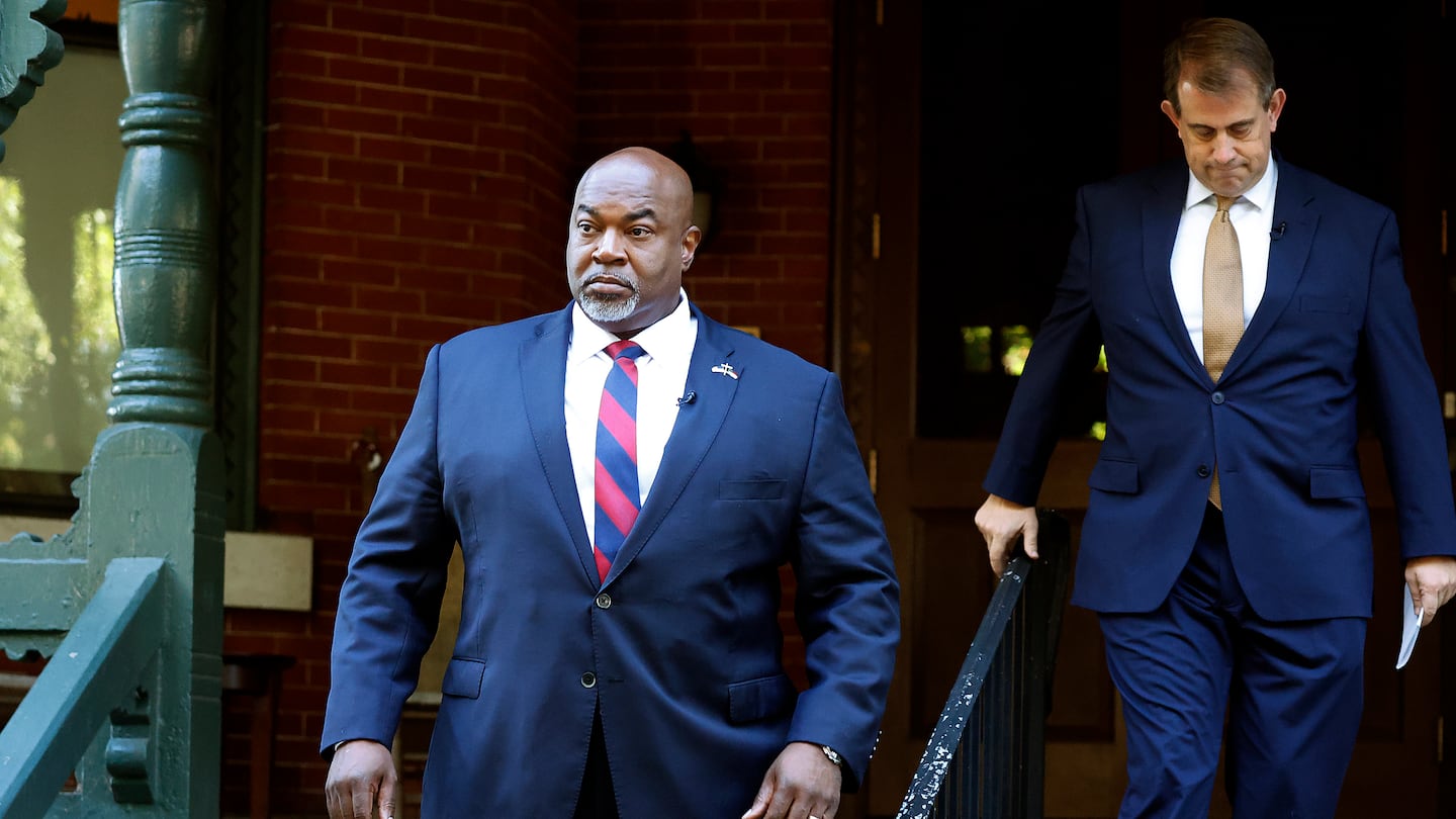 North Carolina Lt. Gov. Mark Robinson arrives at a news conference in Raleigh, N.C., Tuesday, Oct. 15, 2024.