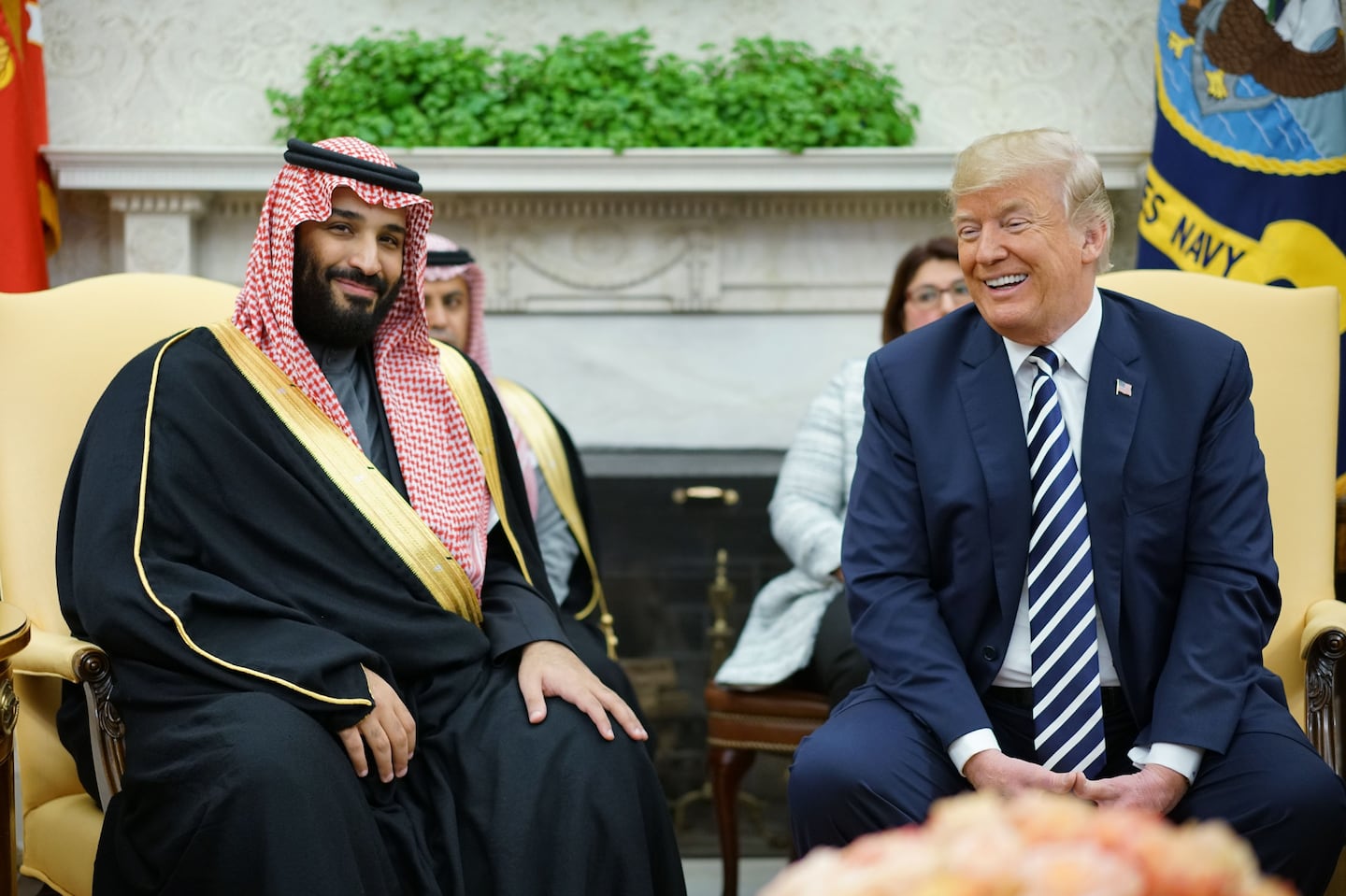 Donald Trump met with Saudi Arabia's Crown Prince Mohammed bin Salman in the Oval Office of the White House in Washington, D.C., March 20, 2018.