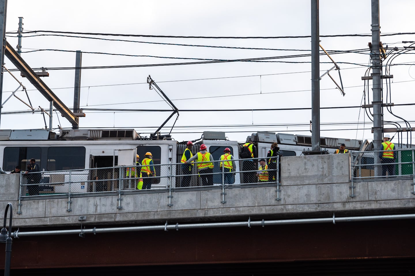 Officials worked on the derailed Green Line train near Lechmere station on Oct. 1.