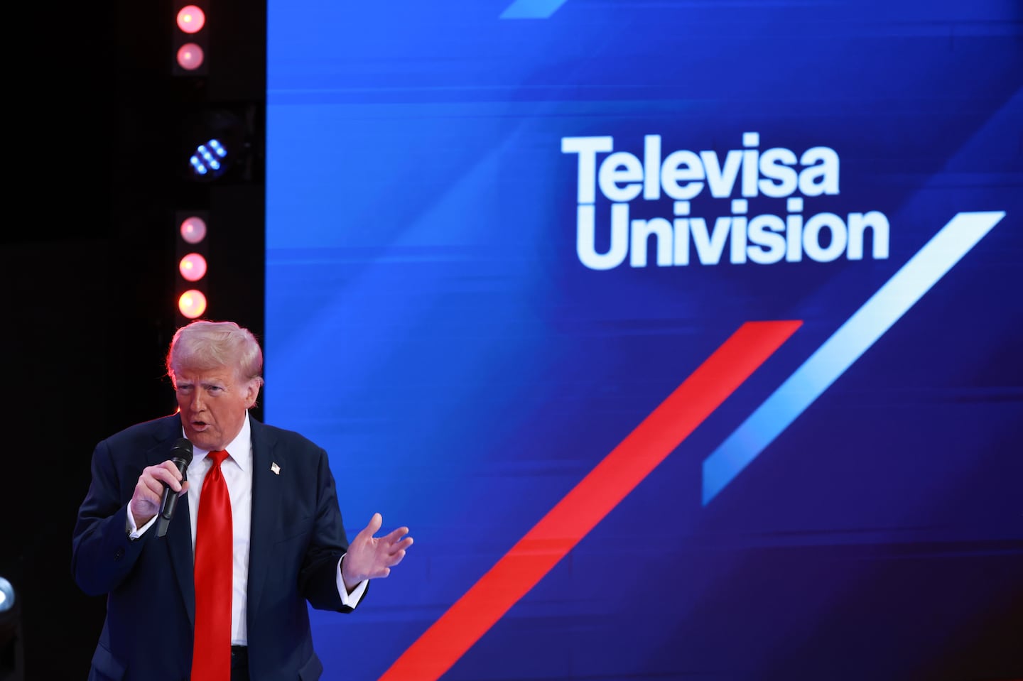 Republican presidential nominee, former president Donald Trump spoke during a Univision Noticias town hall event on Wednesday in Doral, Florida.