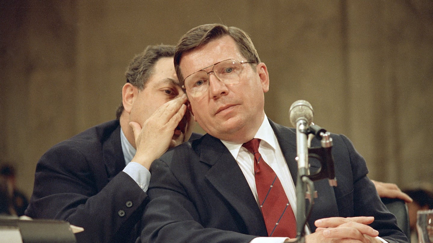 Retired General Secord, with his attorney Thomas Green, testified before a congressional committee holding hearings on the Iran-contra affair in May of 1987.