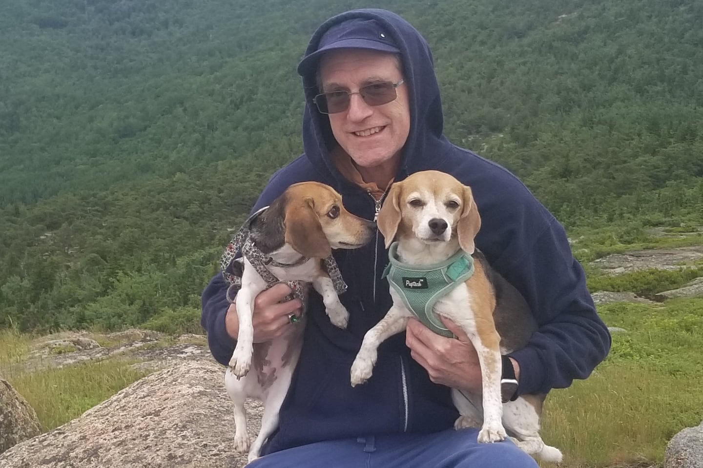 Glenn Inghram with his two beagles in Maine.