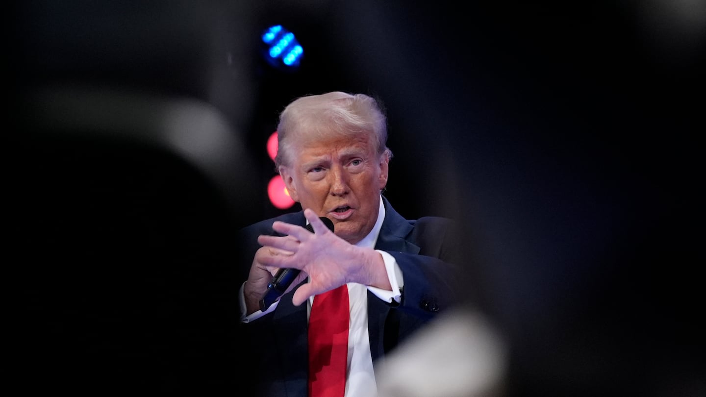 Republican presidential nominee former President Donald Trump speaks during a Univision town hall, Wednesday, Oct. 16, 2024, in Doral, Fla.