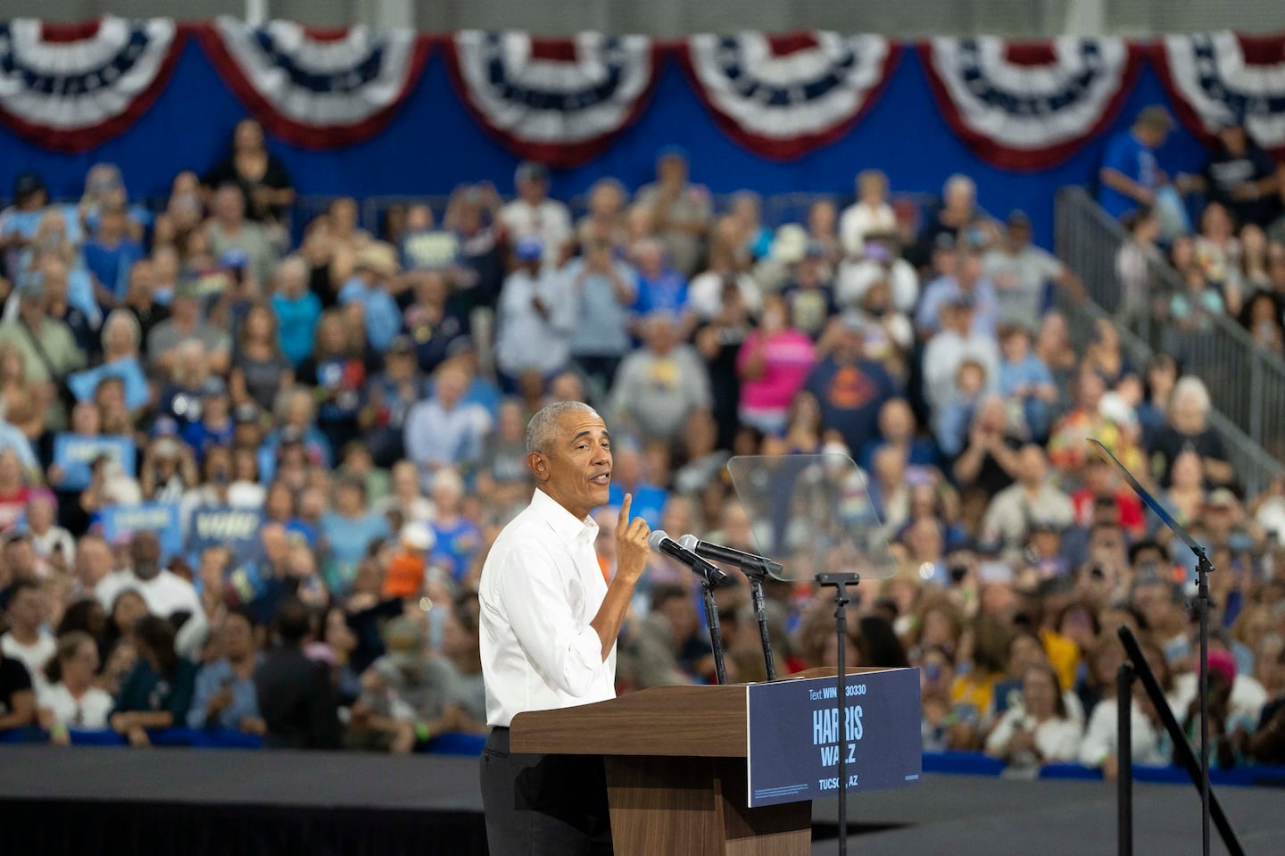 Former president Obama spoke at a rally in support of Kamala Harris in Tucson, Arizona, on Friday.