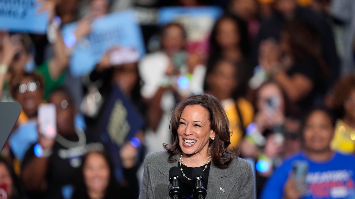 Democratic presidential nominee Vice President Kamala Harris speaks during a campaign event at Lakewood Amphitheatre, Saturday, Oct. 19, 2024, in Atlanta.