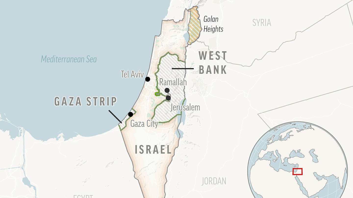 This is a locator map of Israel and the Palestinian Territories.