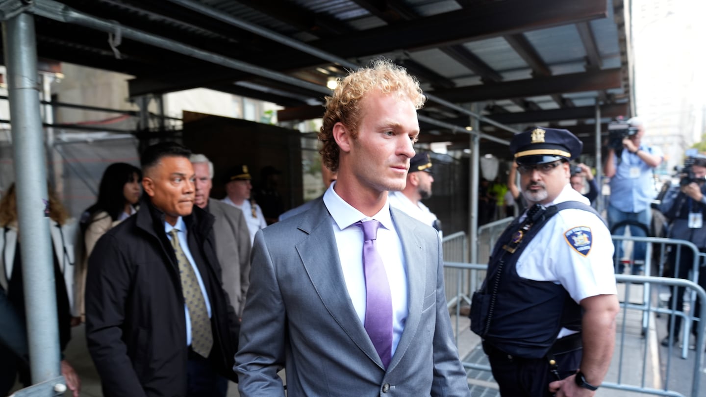 Daniel Penny, Daniel Penny, right, charged with manslaughter for placing a man in a deadly chokehold aboard a New York City subway train, departs Manhattan Criminal Court, Oct. 3, in New York.