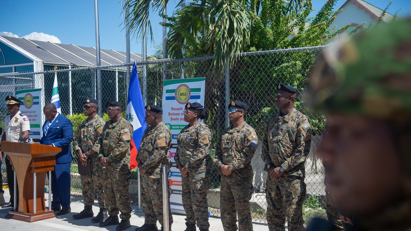 Members of the Royal Bahamas Defence Force arrive at Toussaint Louverture International Airport in Port-au-Prince, Haiti, on Oct. 18, 2024.