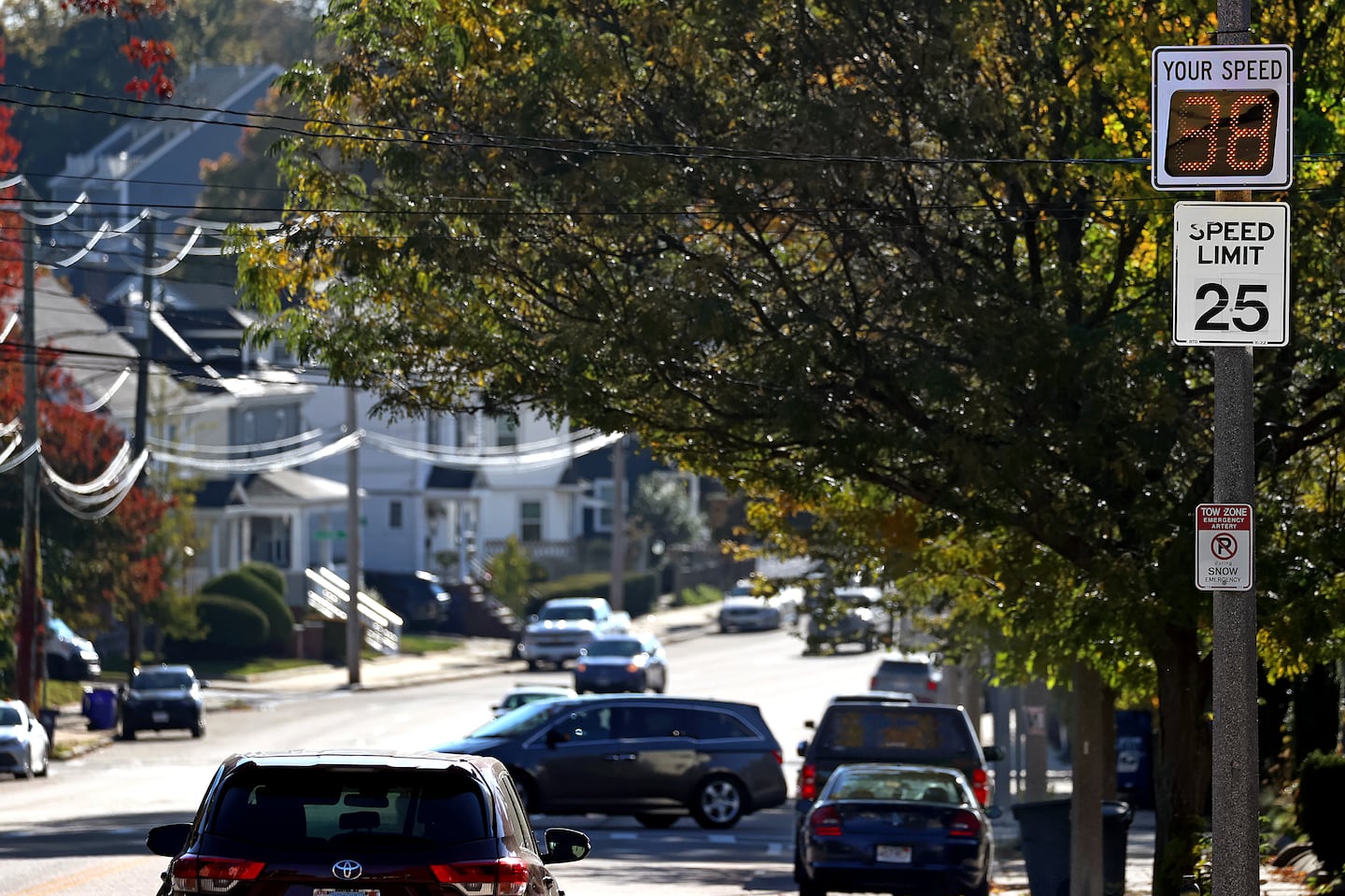 A view of a speeding vehicle recorded by a monitor set up on Morton Street in Dorchester.