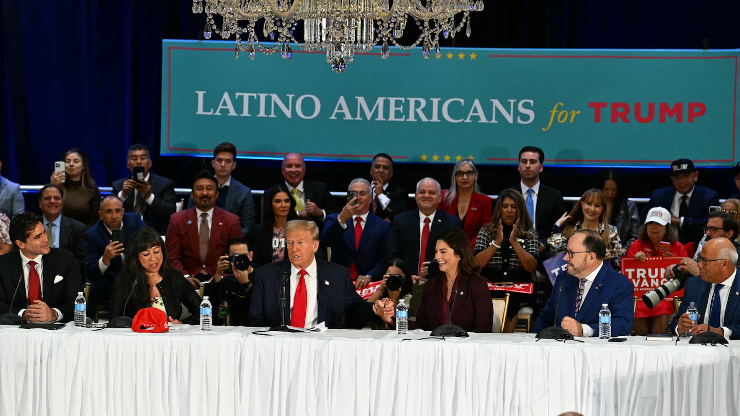 Former president and Republican presidential candidate Donald Trump speaks during a roundtable discussion with Latino community leaders at Trump National Doral Miami resort in Miami, Fla on Oct. 22, 2024.