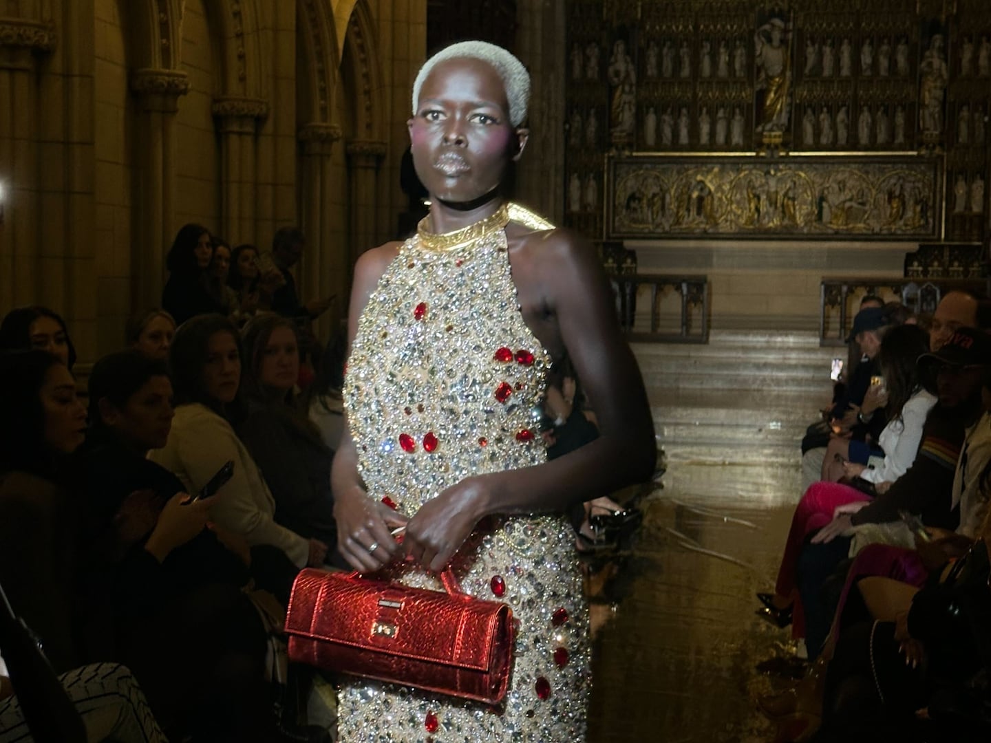 A model walks at a show for Boston Fashion Week.