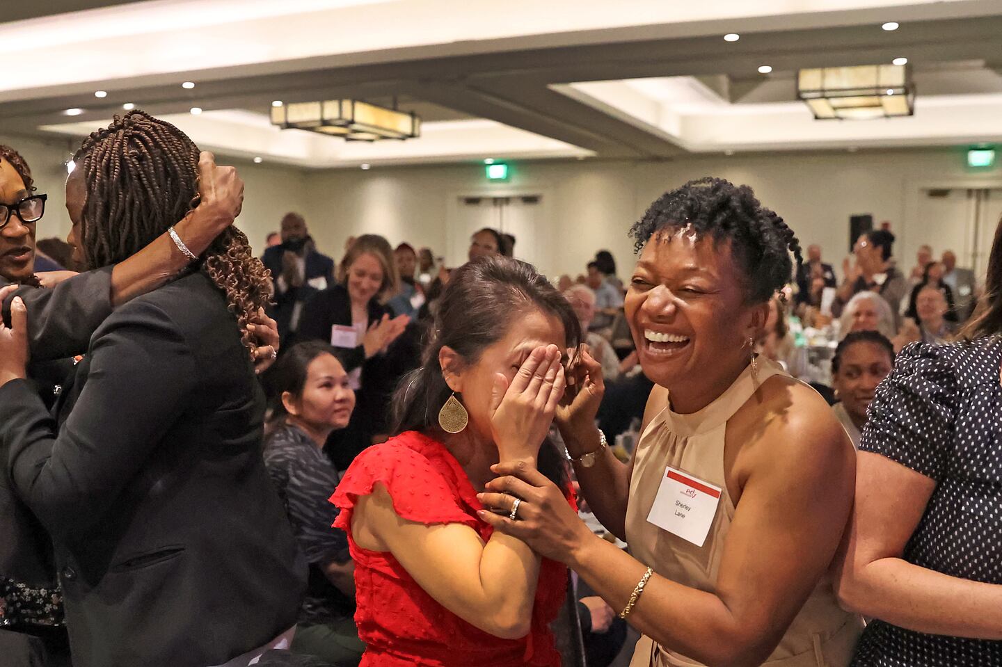 Staff members at Mattahunt Elementary School rejoiced after winning the annual $100,000 School on the Move Prize.