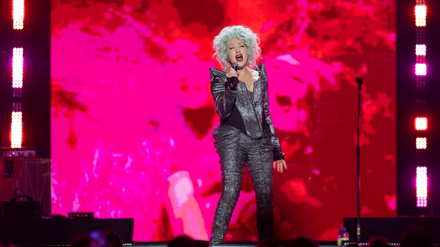 Cyndi Lauper performing on her 2024 farewell tour.