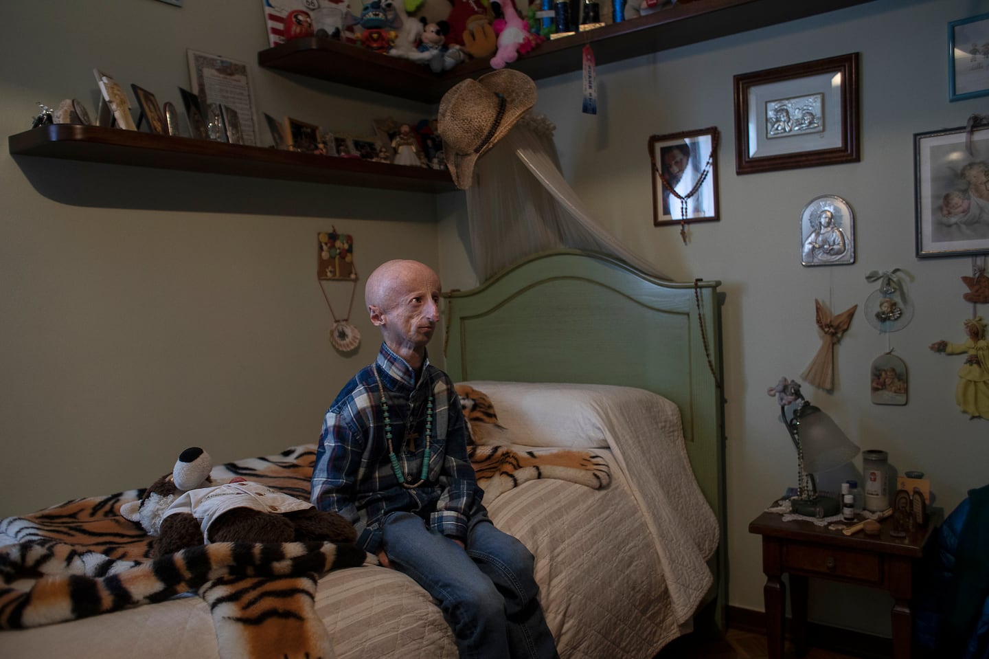 Basso, who was born with progeria, at home in Bassano del Grappa, Italy, in 2022.