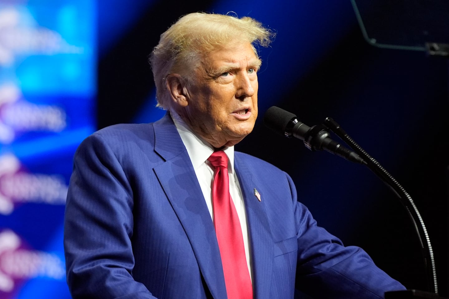 Former president Donald Trump speaks at a Turning Point Action campaign rally, Oct. 23, in Duluth, Ga.