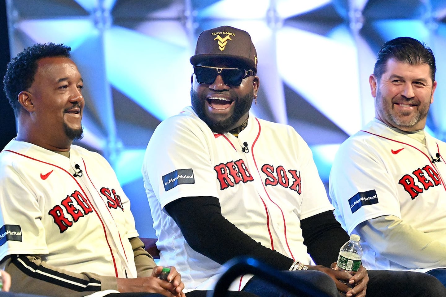 2004 Red Sox heroes Pedro Martinez, David Ortiz, and Jason Varitek (left to right) got together for an anniversary panel discussion during Winter Weekend in Springfield in January.