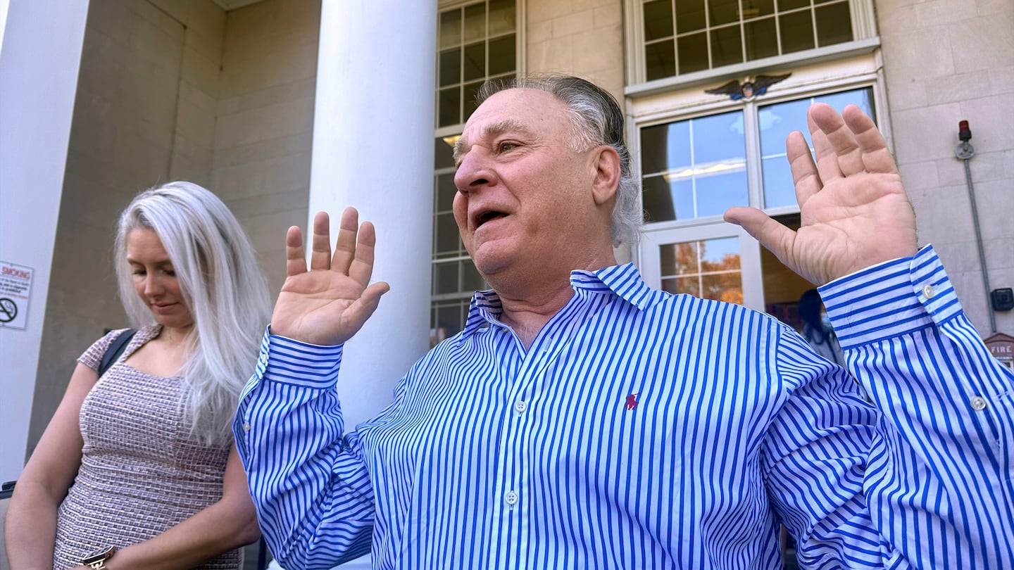 Richard Schiffer Jr., who faces witness intimidation and other charges related to the Karen Read case, greeted supporters on the steps outside Stoughton District Court on Wednesday.