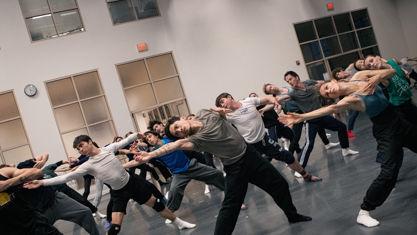 Boston Ballet rehearsing Crystal Pite's "The Seasons' Canon."