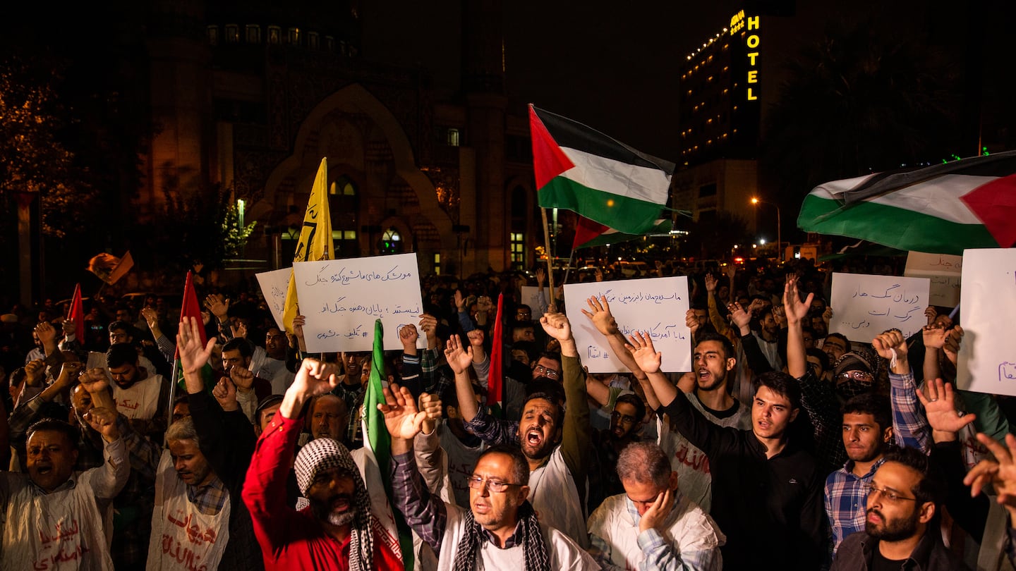 Demonstrators protest in support of Hezbollah at Palestine Square in Tehran, Iran, on Sept. 28, 2024.