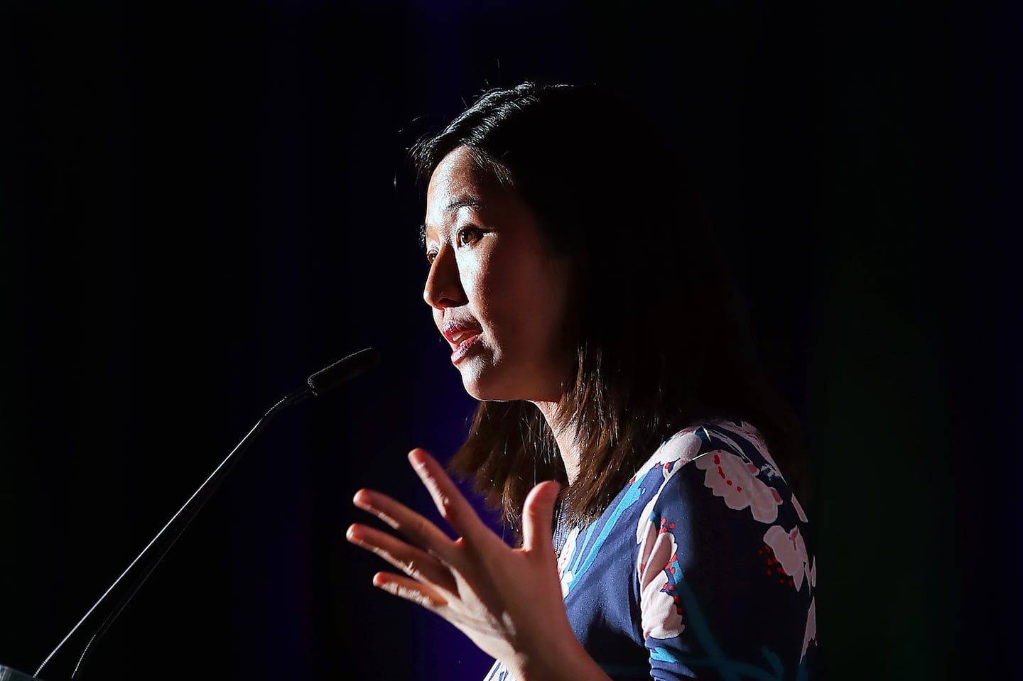 The annual Mass Black Expo’s second day took place at the BCEC. Boston Mayor Michelle Wu addresses the conference.