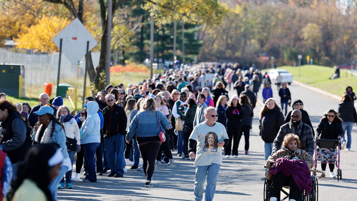 ATtendees arrived for a campaign rally in Kalamazoo, Michigan, on Saturday that was set to feature Kamala Harris and Michelle Obama.