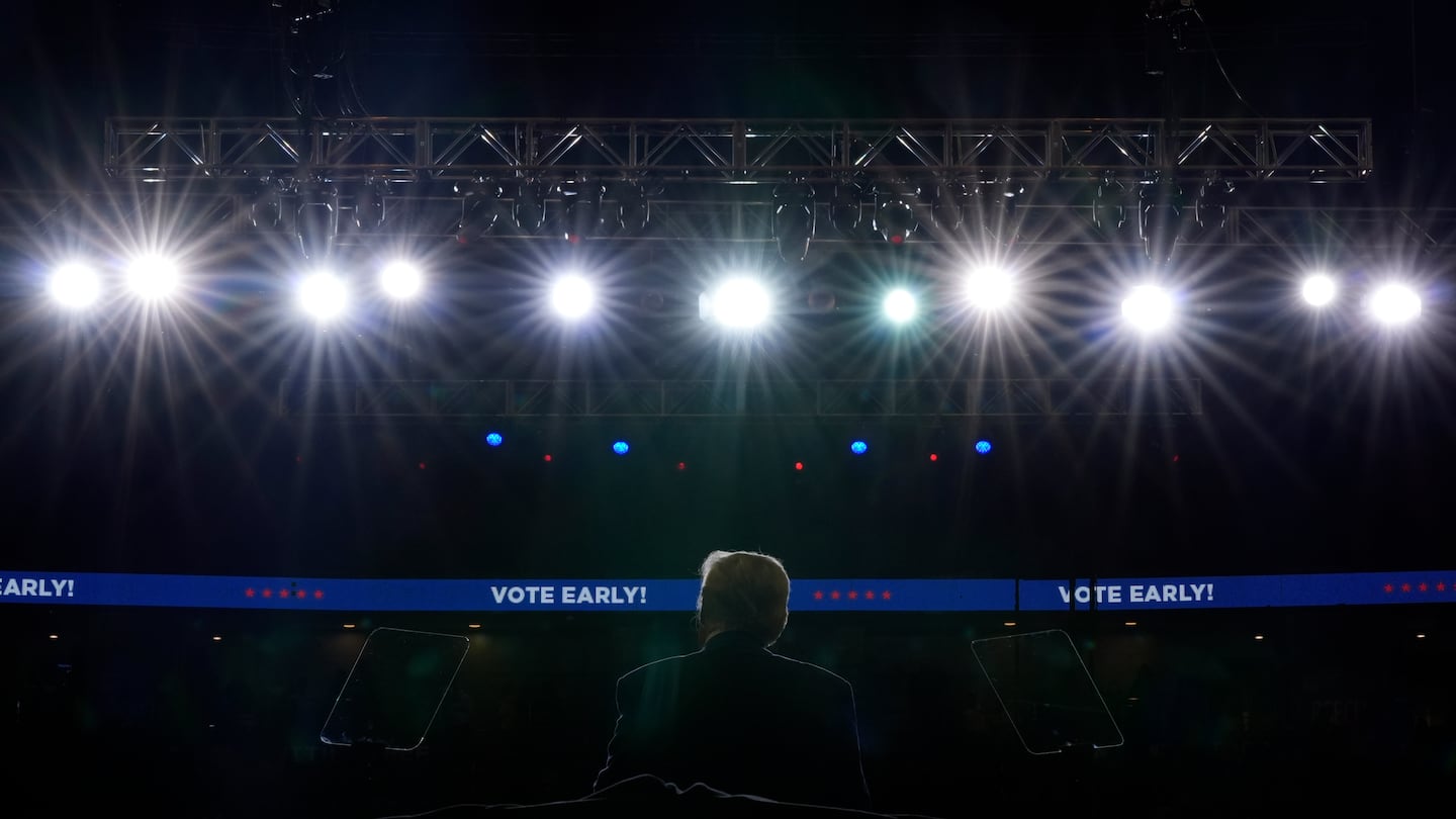 Republican presidential nominee former president Donald Trump speaks at a campaign rally at the Bryce Jordan Center, on Oct. 26, in State College, Pa.